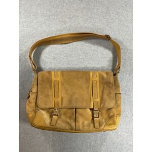 Levenger Tan Leather Suede Messenger Bag Satchel Crossbody Large